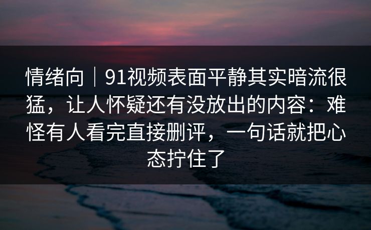 情绪向｜91视频表面平静其实暗流很猛，让人怀疑还有没放出的内容：难怪有人看完直接删评，一句话就把心态拧住了