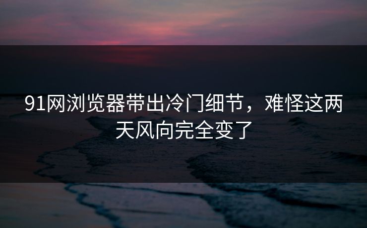 91网浏览器带出冷门细节，难怪这两天风向完全变了