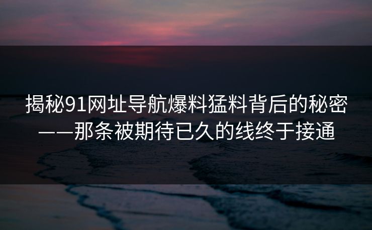 揭秘91网址导航爆料猛料背后的秘密——那条被期待已久的线终于接通
