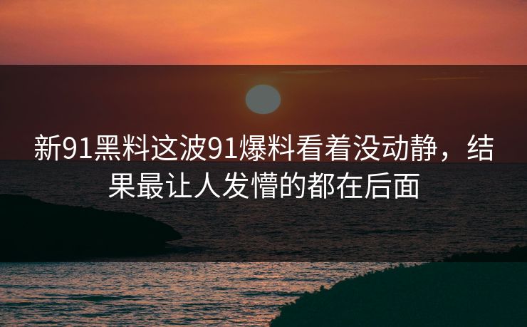 新91黑料这波91爆料看着没动静，结果最让人发懵的都在后面