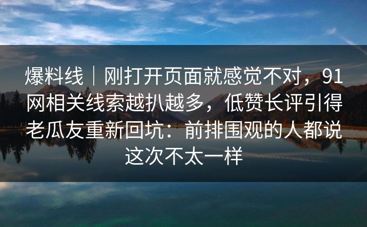 爆料线｜刚打开页面就感觉不对，91网相关线索越扒越多，低赞长评引得老瓜友重新回坑：前排围观的人都说这次不太一样
